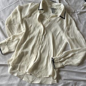 H&M White with Black Trim Button Down Shirt size 0